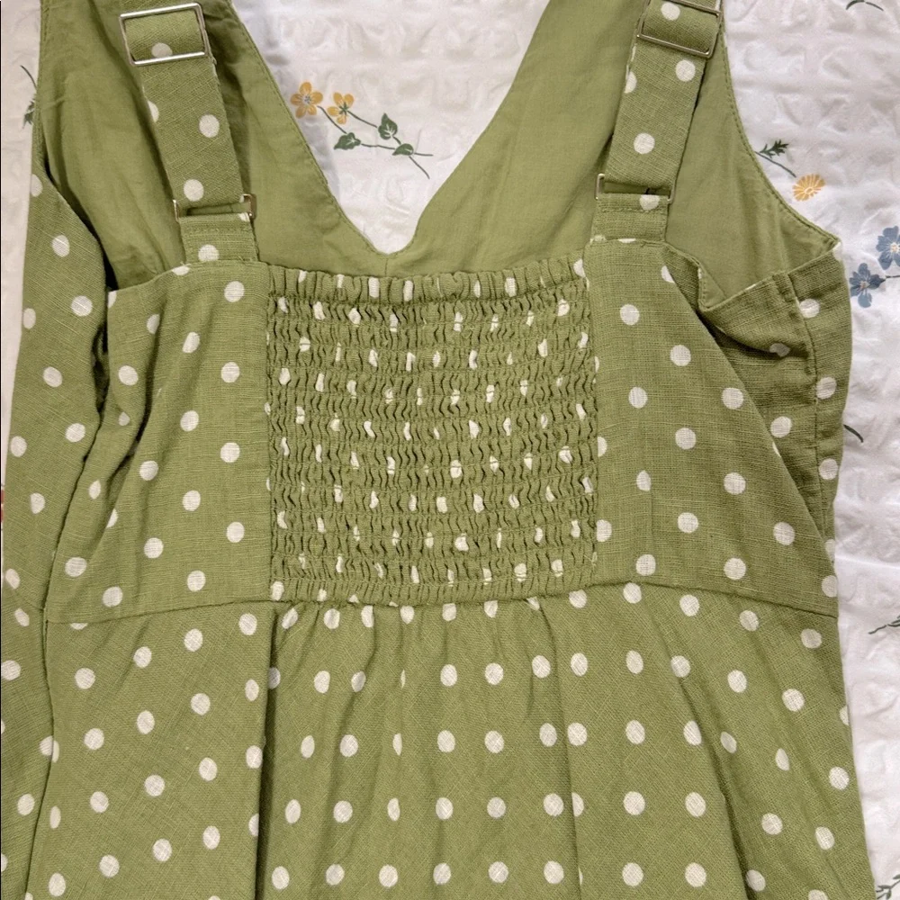Polka Dot V Neck Linen Blend Mini Dress - Picture 6 of 7